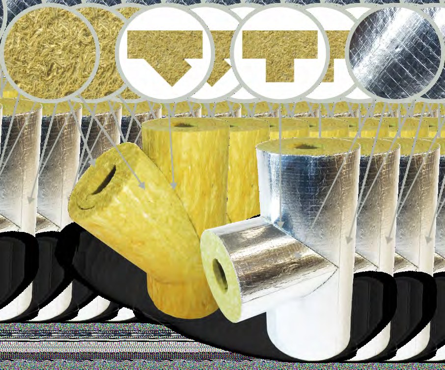Тройники теплоизоляционные PIPEWOOL 80 Alu, кашированные алюминиевой фольгой, Ø21–1020 мм