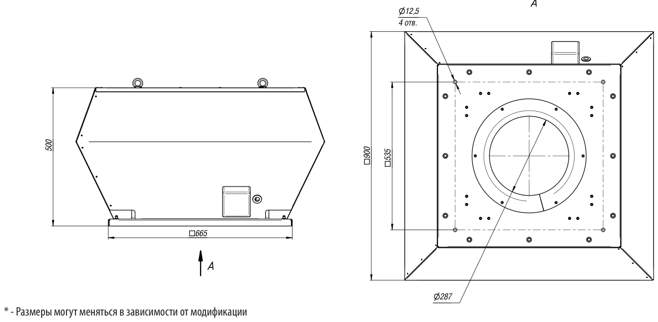 Габаритные и присоединительные размеры: Вентилятор крышный малогабаритный ВМК №450